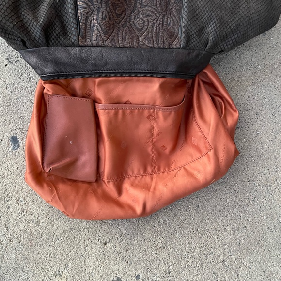 Donald J Pliner Brown Leather Snake Print Studded Shoulder Bag - Picture 6 of 6